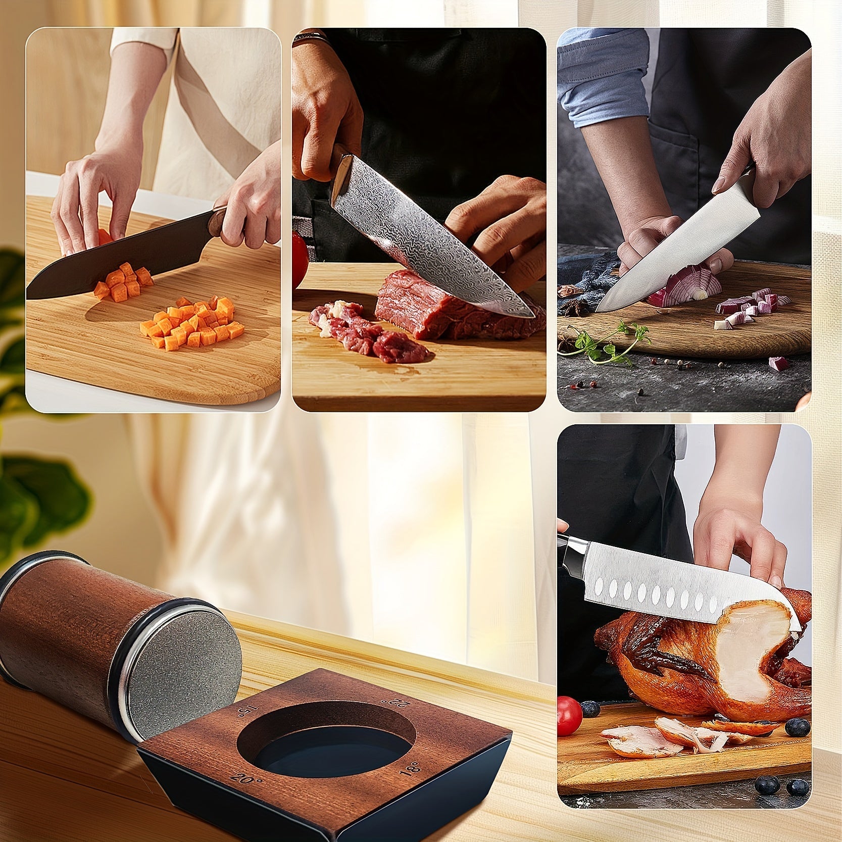 Ceramic Knife Sharpener Kit with Adjustable Angles, Manual, Household Use