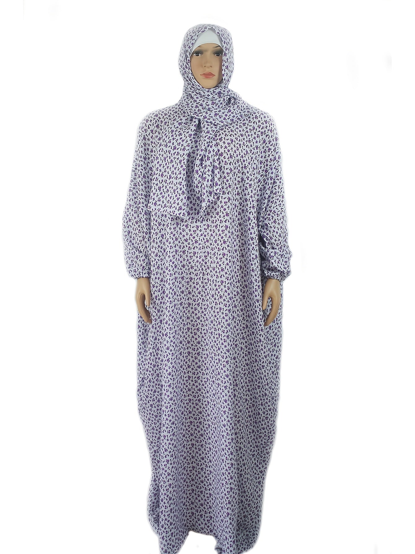 Women's Plus Size Muslim Elegant Loose Print Abaya Traditional Middle Eastern Dress