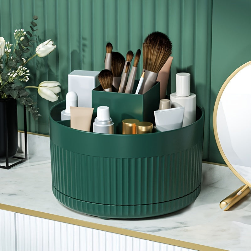 Organizador de maquillaje de plástico redondo con rotación de 360° y 5 compartimentos