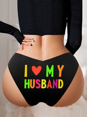 Plus Size Women's Breathable Nylon Panties with Heart Print Comfortable Underwear