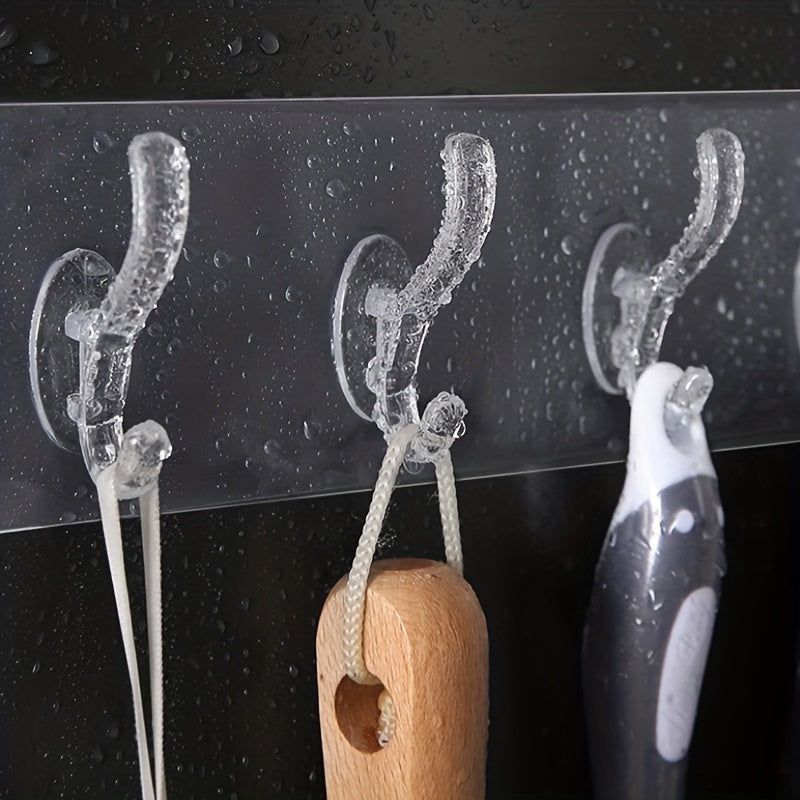 Transparent Wall Mounted Coat Hooks 6-Row Waterproof Adhesive Utility Hooks for Bathroom Closet Door