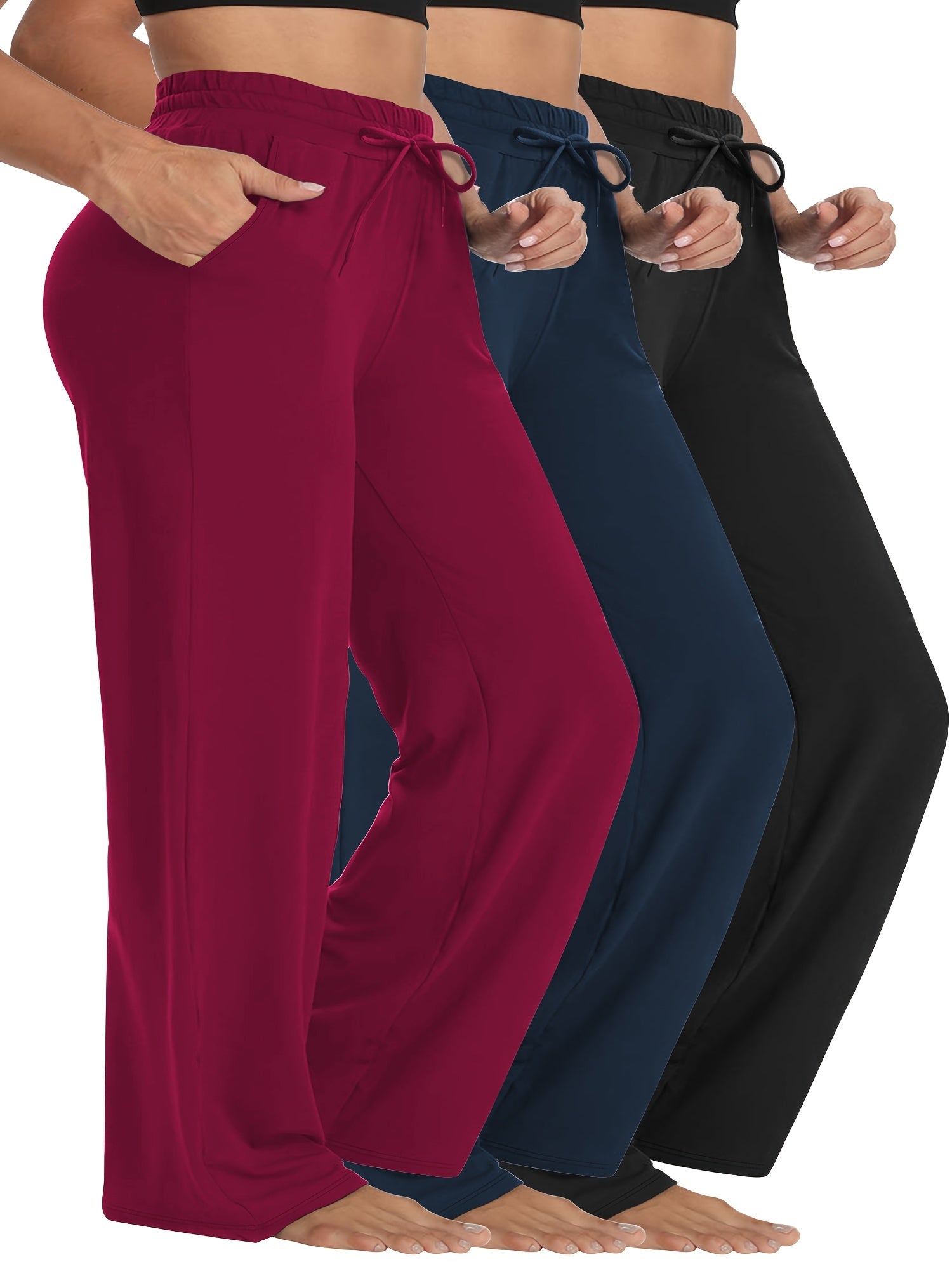 Plus Size Wide Leg Pants Elastic Waistband Drawstring Pockets Cropped Casual