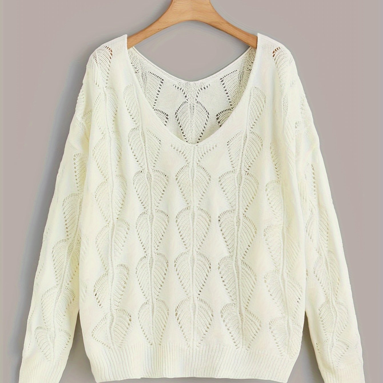 Plus Size Women Knitted Sweater Long Sleeve Hollow Out Casual Clothing