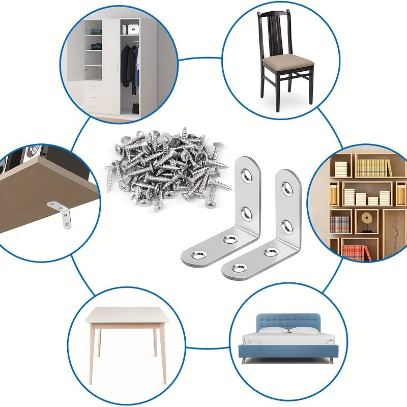 75pcs Stainless Steel 304 Grade L Brackets Corner Mounts for Shelves Tables