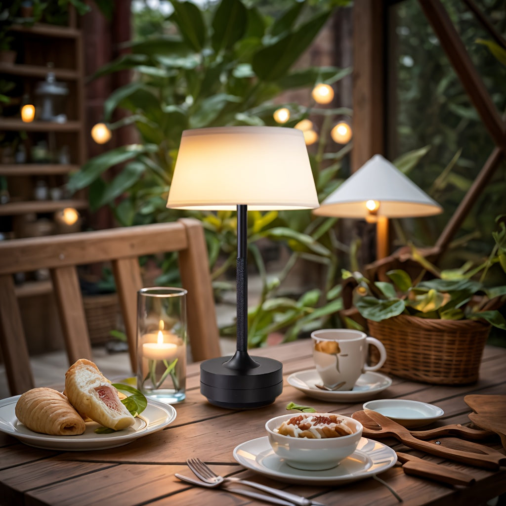 Rechargeable Metal Table Lamp with Touch Control, 3 Color Temperatures, Stepless Dimming, Removable Shade