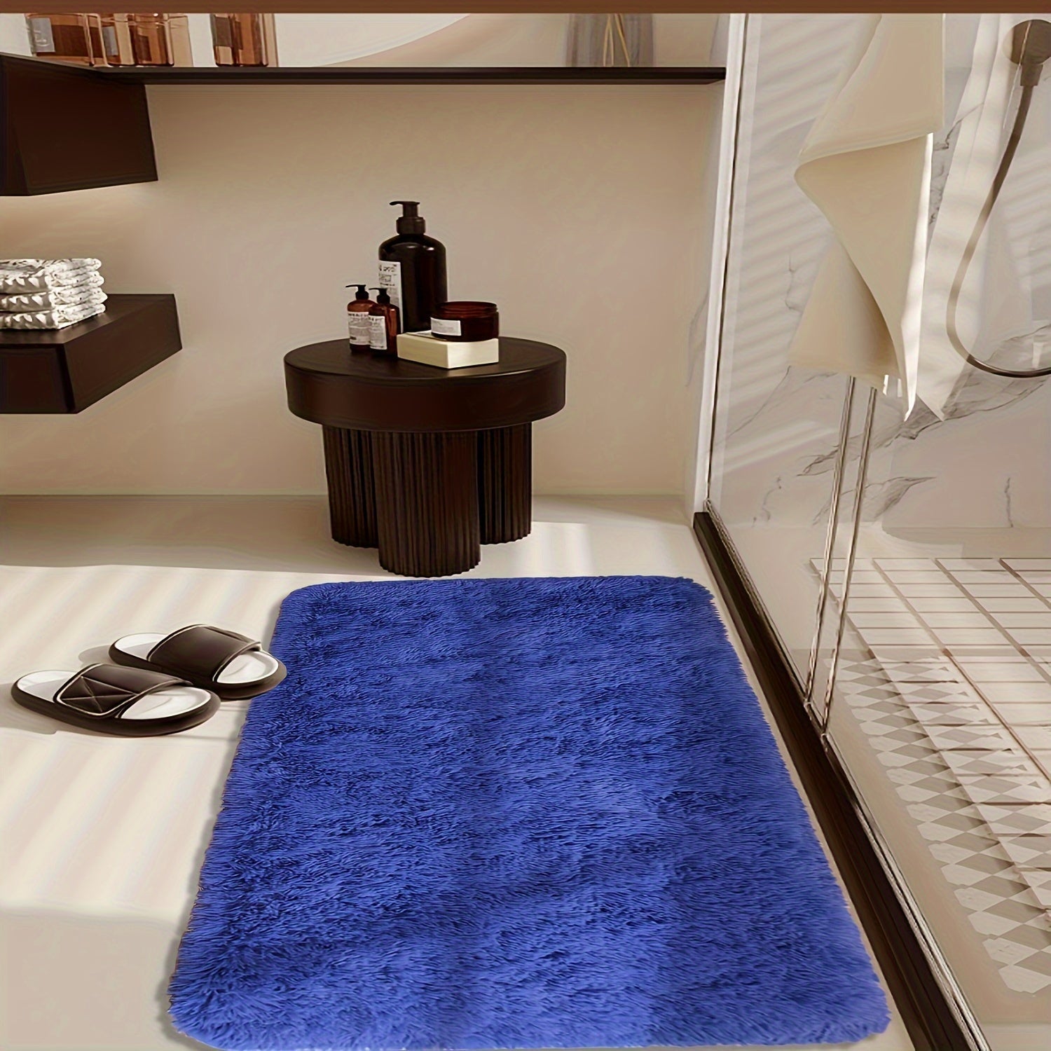 Yumshoq junli vanna matosi, sirgʻalmas, so‘riladigan, to‘rtburchak, polyester, past to‘pli