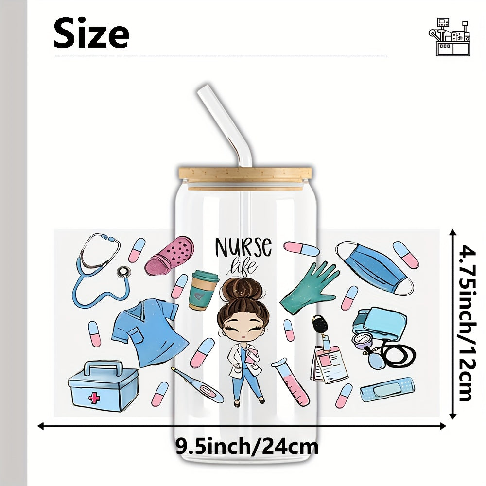 1 Medsestra Hayoti UV DTF Transfer Stikeri Stakanlarni Bezaklash Uchun