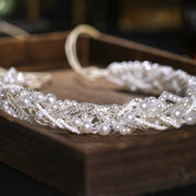 Women's Bridal Crystal Faux Pearl Tiara Headband Wedding Hair Accessories Rhinestone Vine Band