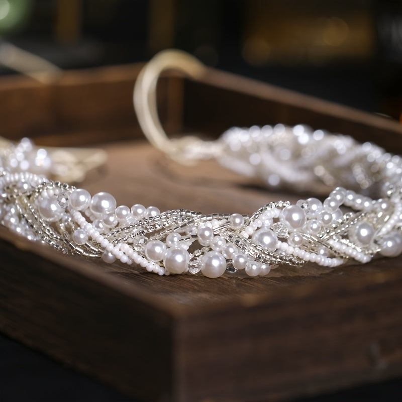 Women's Bridal Crystal Faux Pearl Tiara Headband Wedding Hair Accessories Rhinestone Vine Band