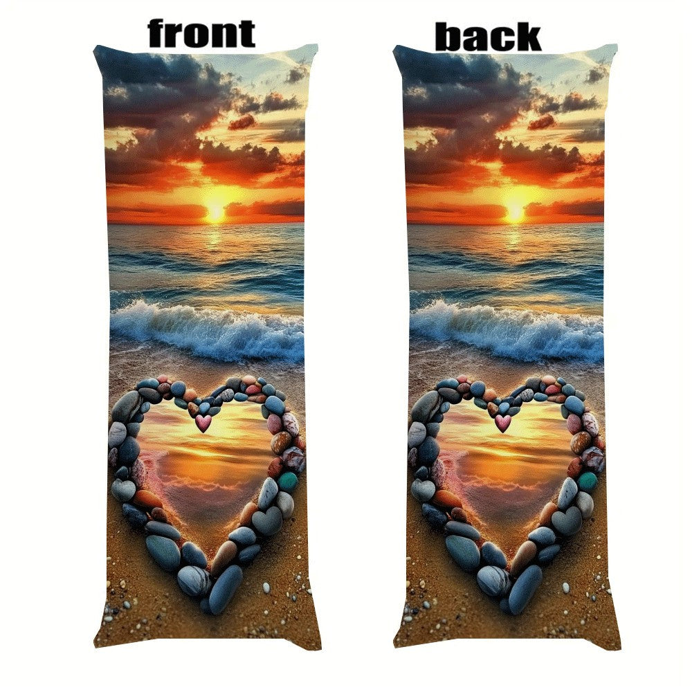 Valentine's Day Heart Beach Scene Plush Pillow Cover 137x51cm Decorative Cushion Case