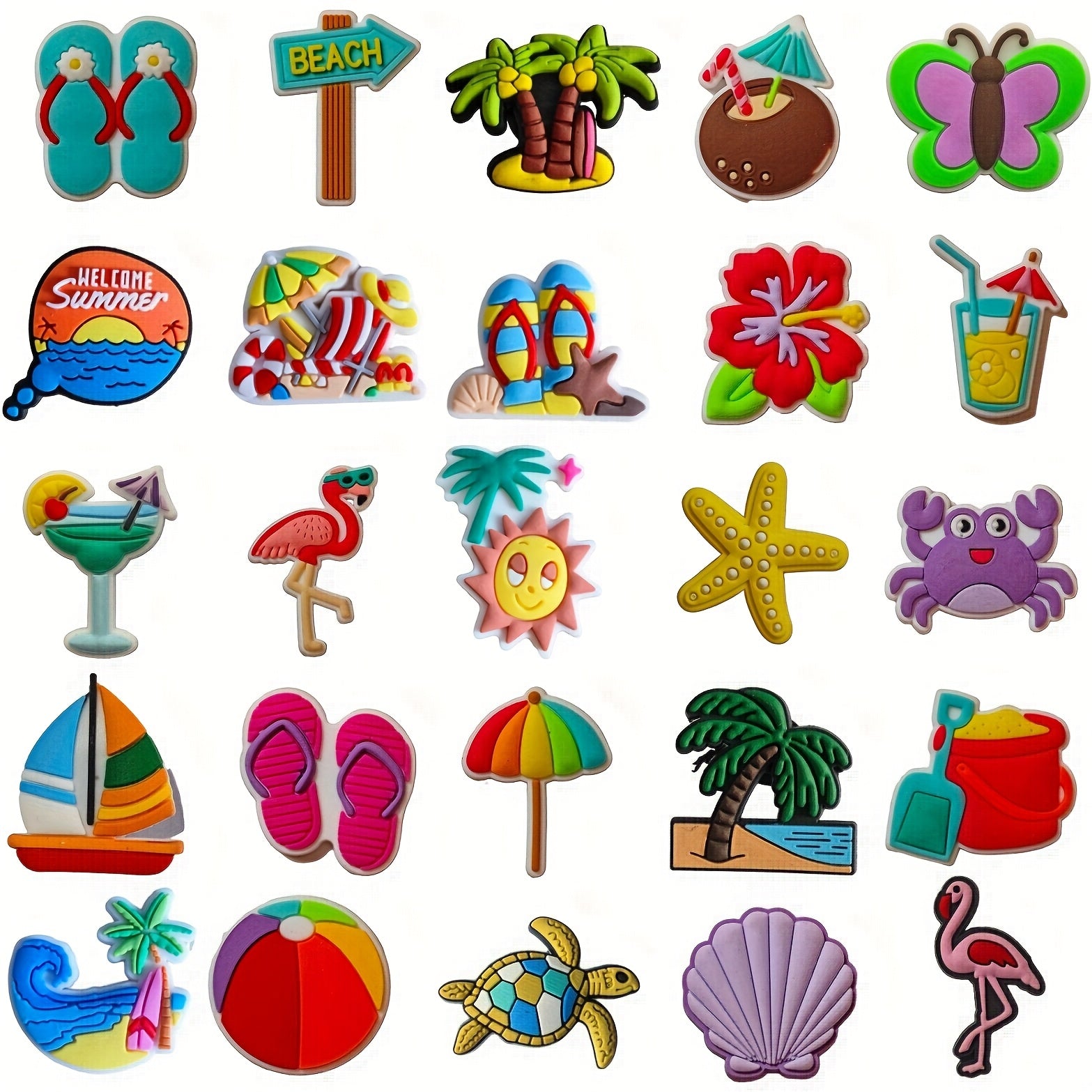 25pcs Hawaiian PVC Shoe Charms Tropical Decor for Shoes Bags and Hats