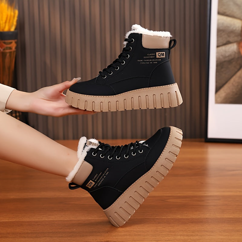 Women's Fleece-Lined Winter Boots High-Top Snow Casual Thick Sole
