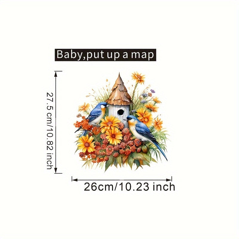 Matte Finish Vinyl Sticker Blue Birds Floral Birdhouse Decor 30cm