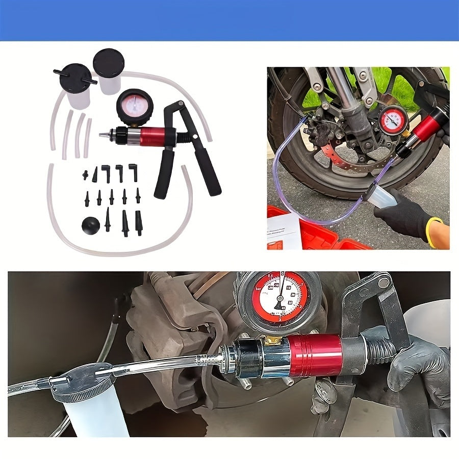 22 dona Qoʻlda vakuum pompasi bilan tormoz suyuqligini almashtirish uchun asboblar toʻplami, suyuqlikni chiqarish quroli bilan