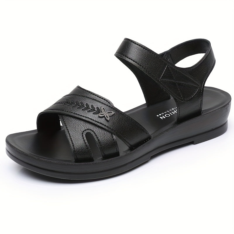 Women Sandals Flat Comfortable Non-Slip Summer Shoes Black Decorative Straps