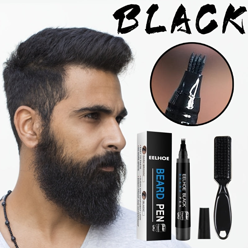 Men Beard Pencil Kit Black Alcohol-Free With Brush and Comb