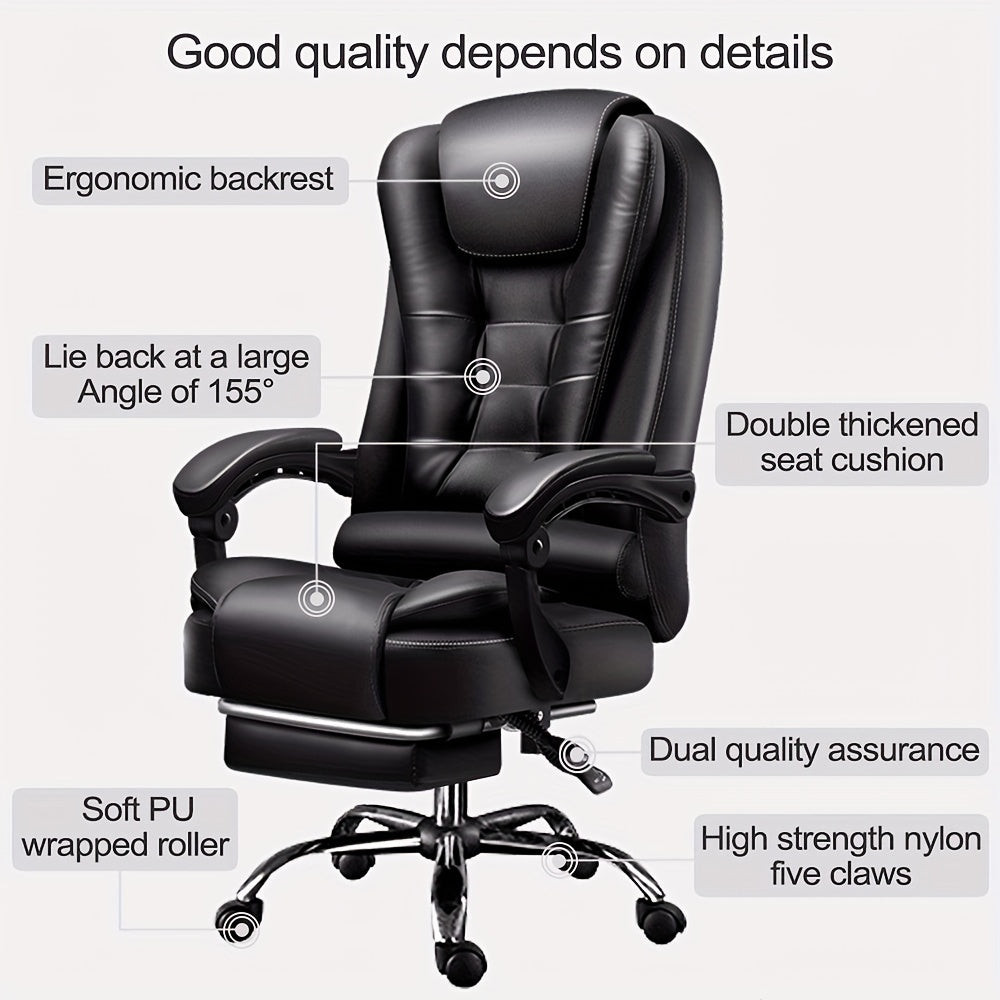 Adjustable Executive Office Chair with Ergonomic Design Cushioned Armrests Wooden Base