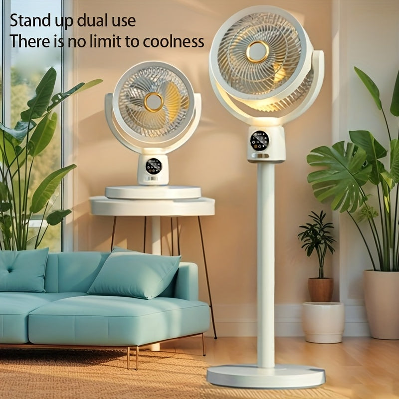 Uy, ofis, yotoqxona uchun keng burchakli havo oqimi bilan 3 tezlikli vertikal pol ventilyatori, USB bilan quvvatlanadigan, qo'lda ko'tariladigan quvur bilan oq rangda.