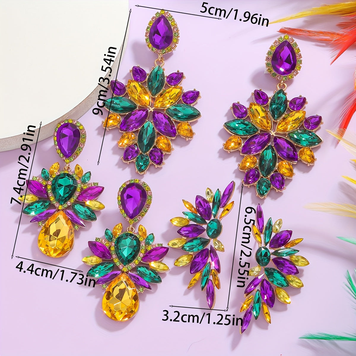 Pendientes bohemios con borlas y cristales en morado, verde y amarillo, joyería geométrica irregular para mujeres
