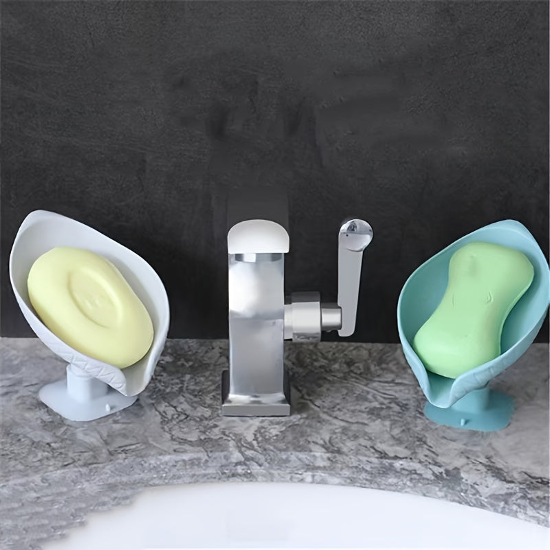 Jabonera en forma de hoja con soporte de ventosa y estante drenante para baño