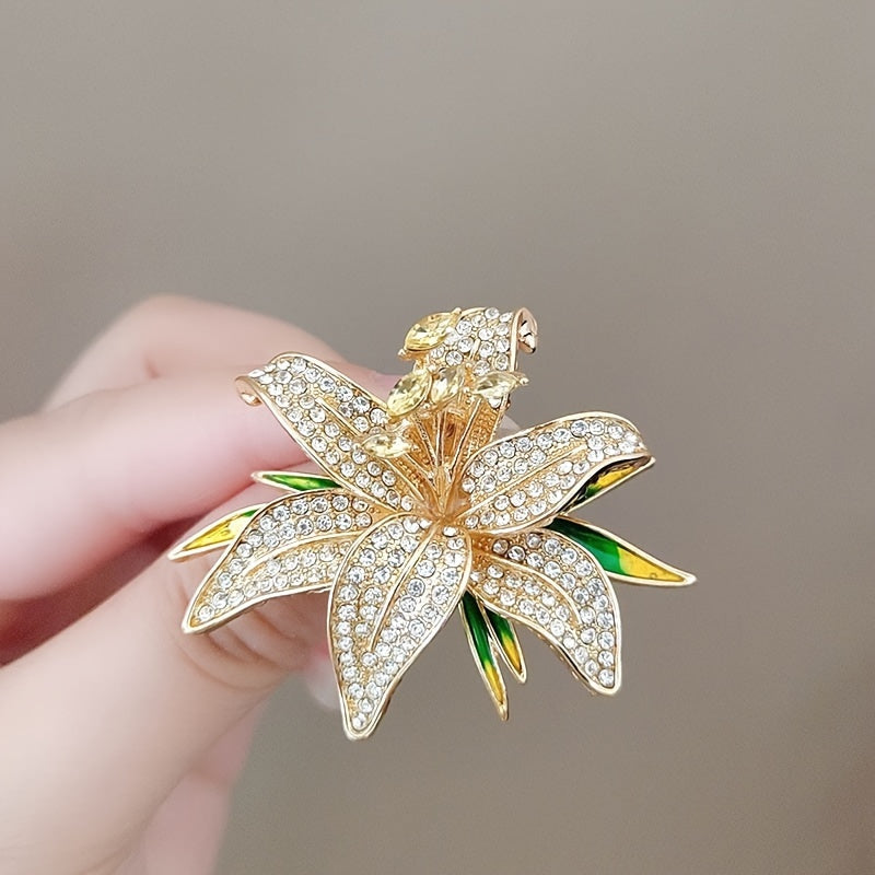 Elegant Lily Flower Brooch with Diamonds Alloy Lapel Pin for Women's Fashion