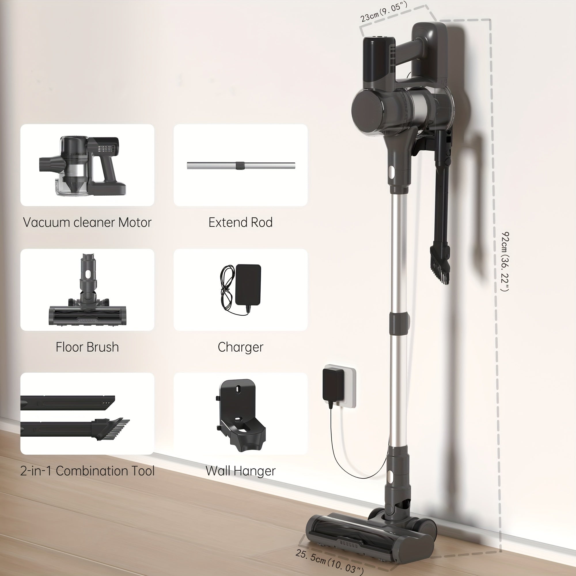 Cordless Vacuum Cleaner with LED Display and Anti-Tangle Brush 30Kpa Suction for Pet Hair Carpets and Hard Floors