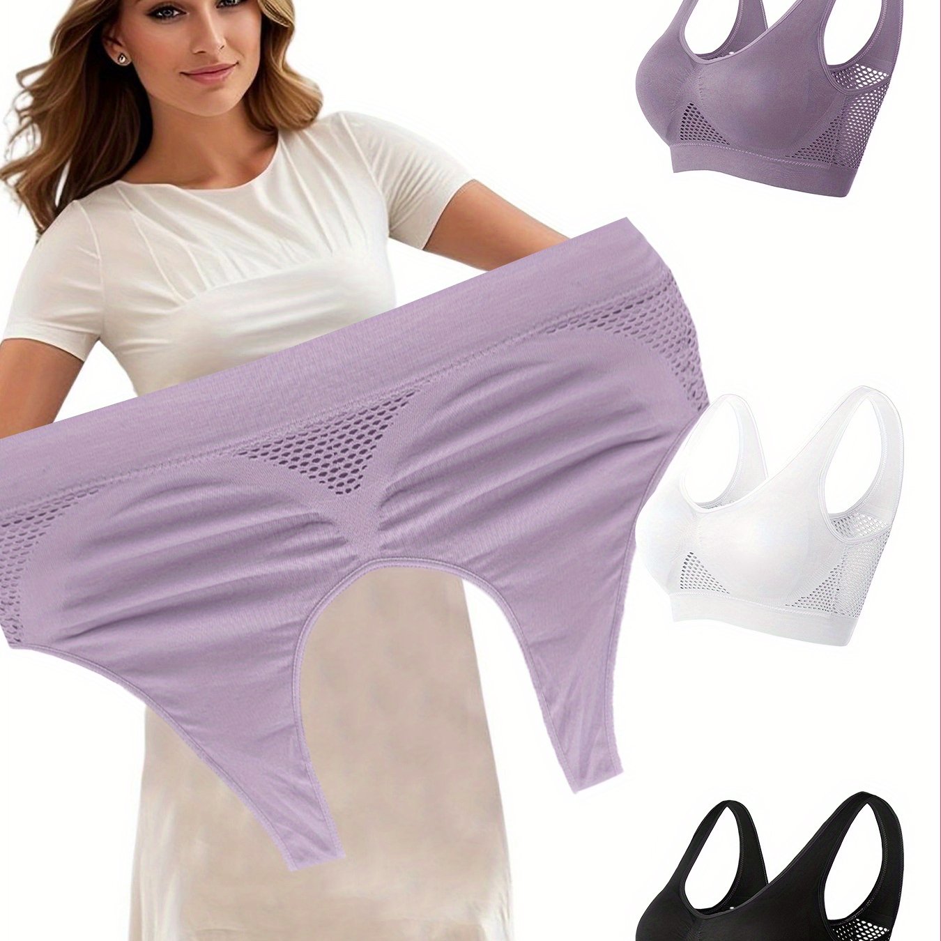 Women's Plus Size Padded Sports Bras Breathable Mesh Yoga Gym Black Purple White