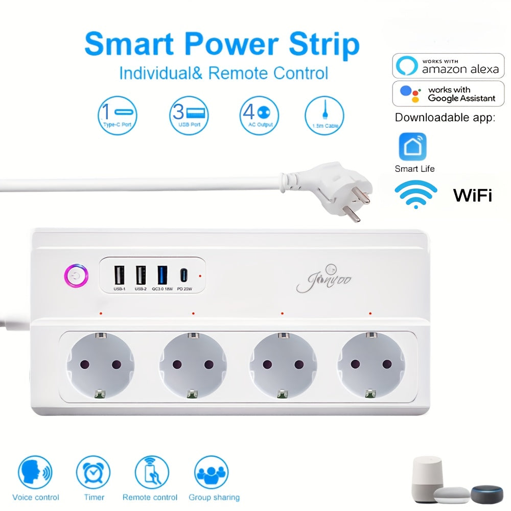 WiFi Smart Power Strip with 4 Outlets 3 USB Ports Voice Control Compatible with Alexa and Google Home