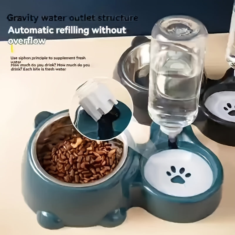 Automatic Stainless Steel and Plastic Pet Feeder and Water Dispenser for Cats and Small Dogs