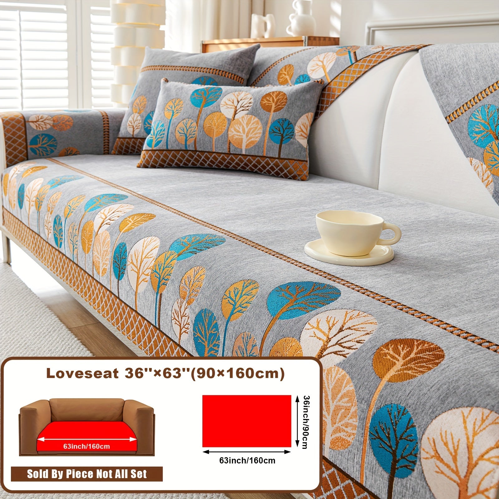 Boho Chic Jacquard Chenille Sofasi Qoplamasi Oygʻon Daraxt Mavzusi Boshqalar uchun Yoqimli Qattiq Yuvilishi Oʻz-oʻzidan yopishmaydigan Bardoshli Qalinlashtirilgan 4 oʻrindiqli kresloni mos keladi