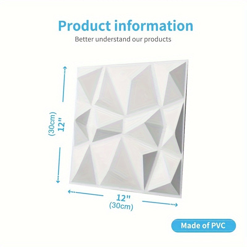 10 Pieces 30x30cm 3D PVC Wall Panels with Diamond Texture Water Flame Resistant Easy to Clean for Living Room Bedroom Decor
