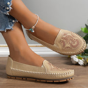 Plus-Size Women's Slip-On Flats Breathable PU Floral Rhinestones