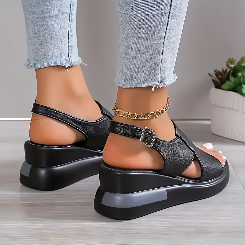 Women's Wedge Sandals Open Toe Ankle Strap Platform Heel Casual Summer