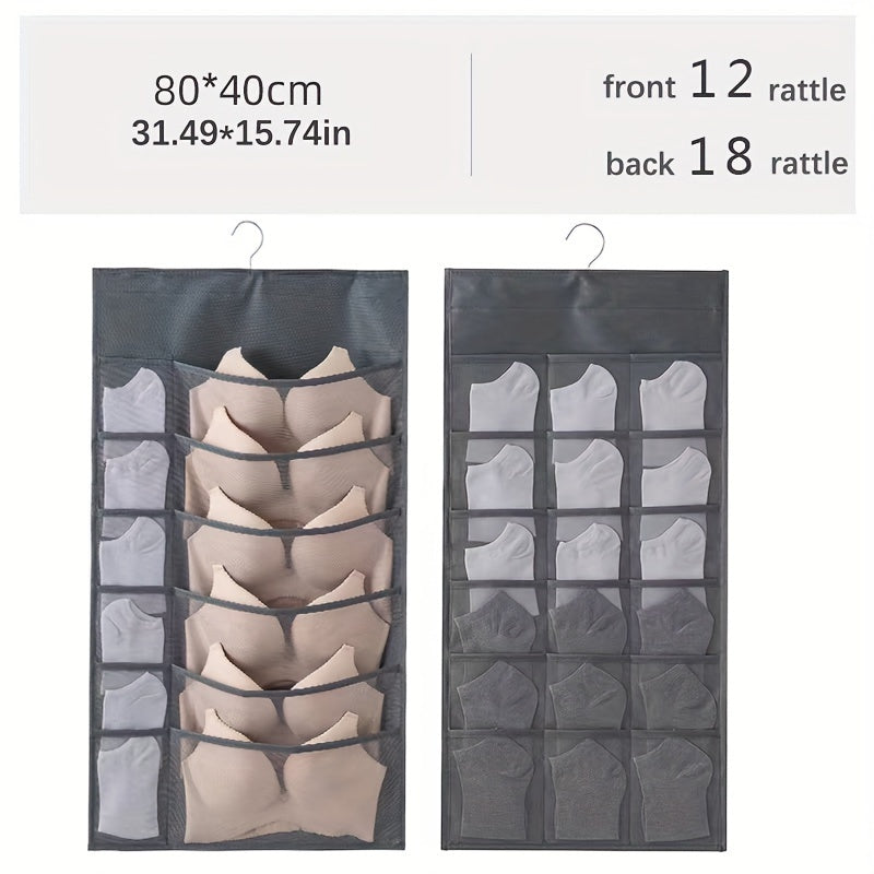 Dual-Sided Hanging Organizer for Underwear Socks Non Woven Foldable Grey Pink Ivory