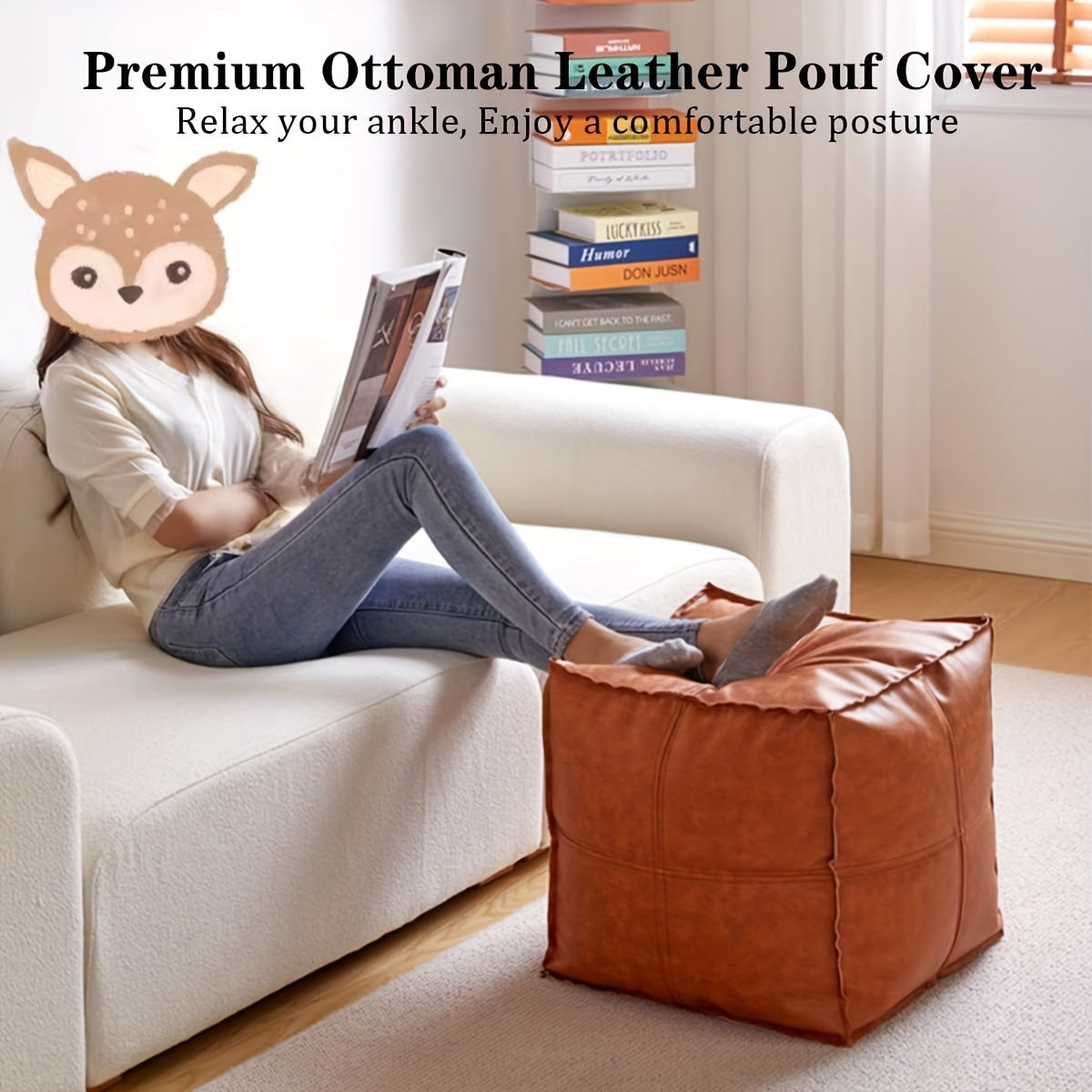 Funda de otomana estilo marroquí impermeable de cuero sintético PU, sin rellenar, 44.96cm