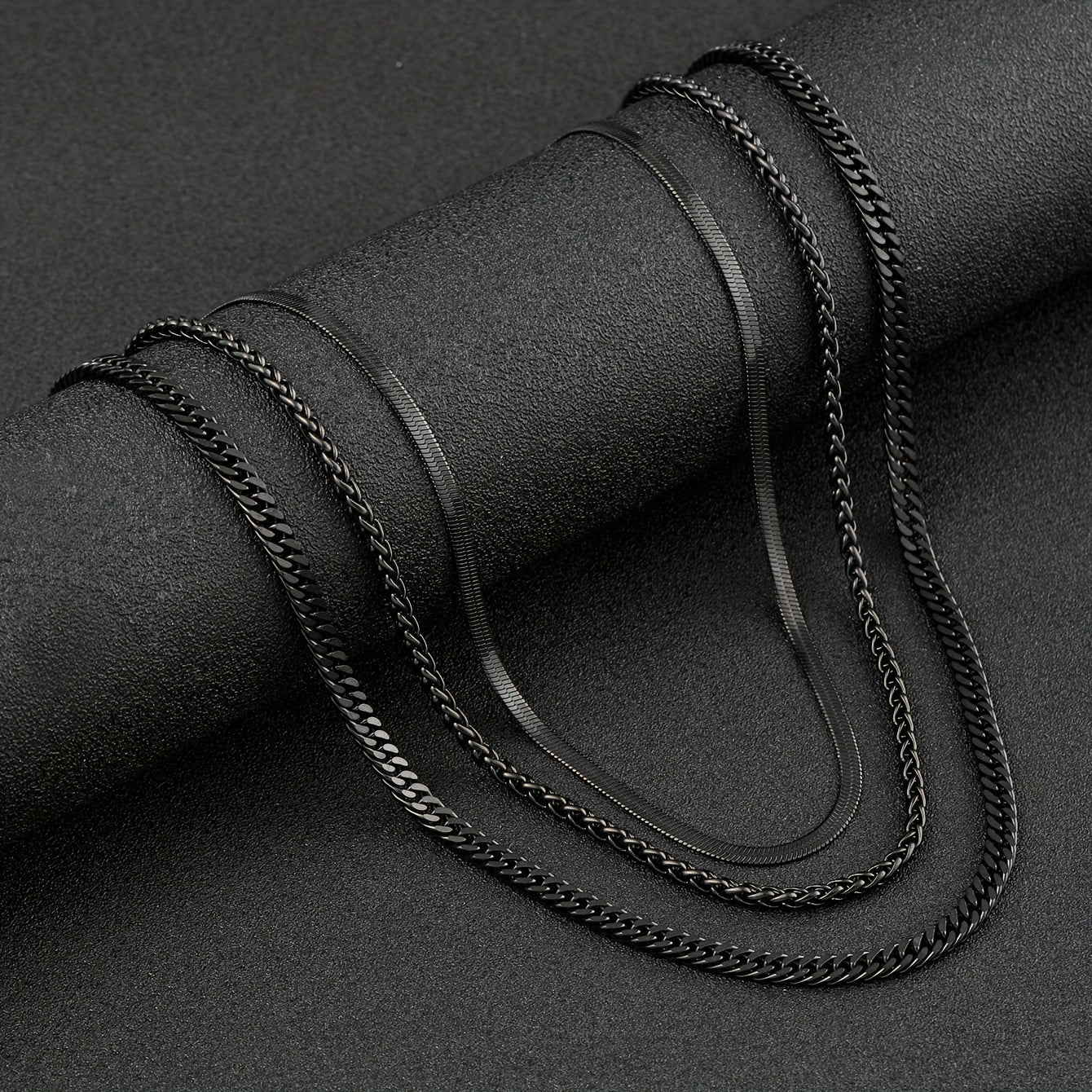 Set of 3 Black Stainless Steel Necklaces for Men Punk Gothic Chain Jewelry