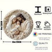 Religious Aluminum Wall Hanging Sign Sacred Family Metal Art Weather Resistant Textured Decor