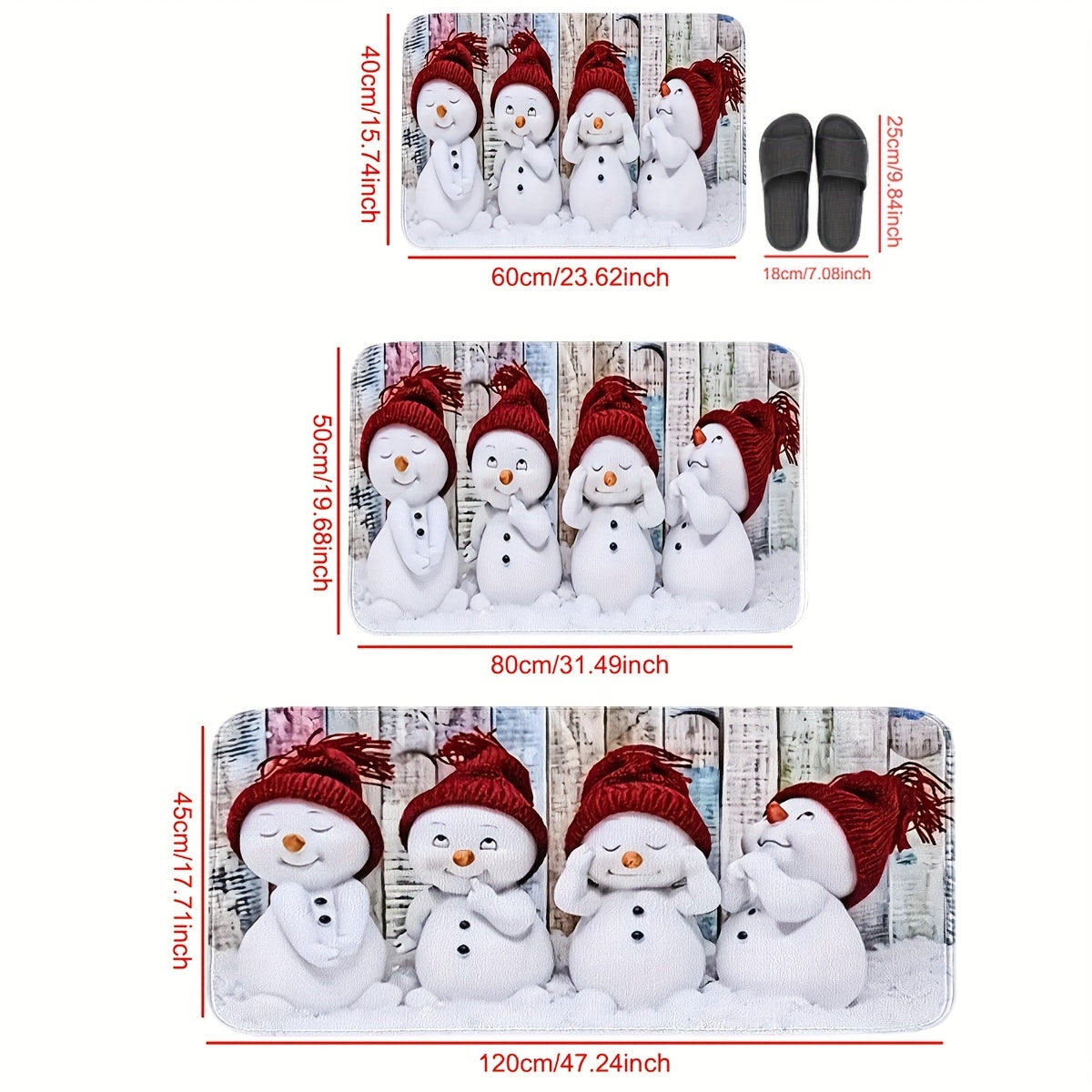 Christmas Snowman Kitchen Mat Non-Slip Absorbent Stain-Resistant Entryway Decor
