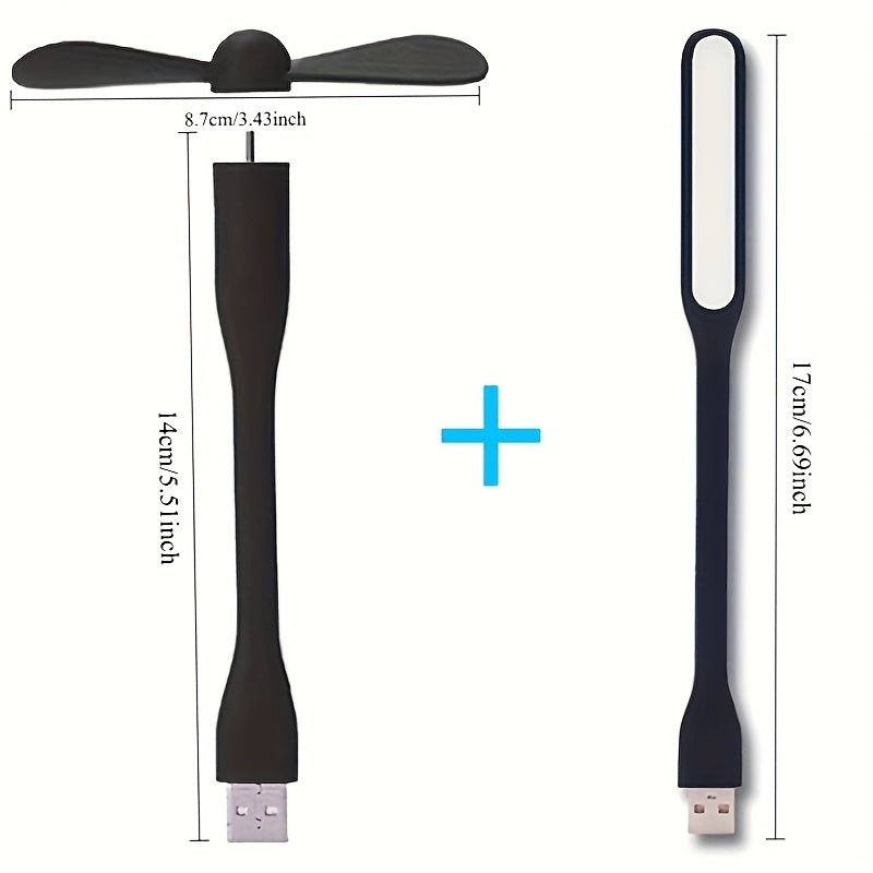 4pcs USB Fan and LED Light Combo Black White Adjustable Head Portable Desk Fan for Office Study Outdoor