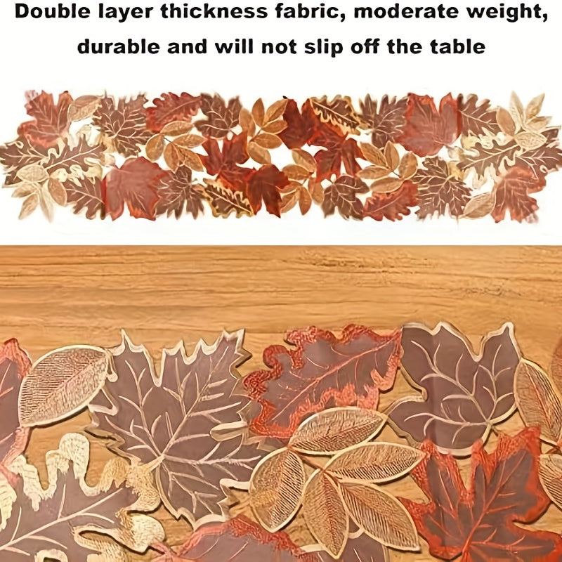 European Maple Leaf Embroidered Table Runner Fall Dust Cover Brown Shades Thanksgiving Home Decor