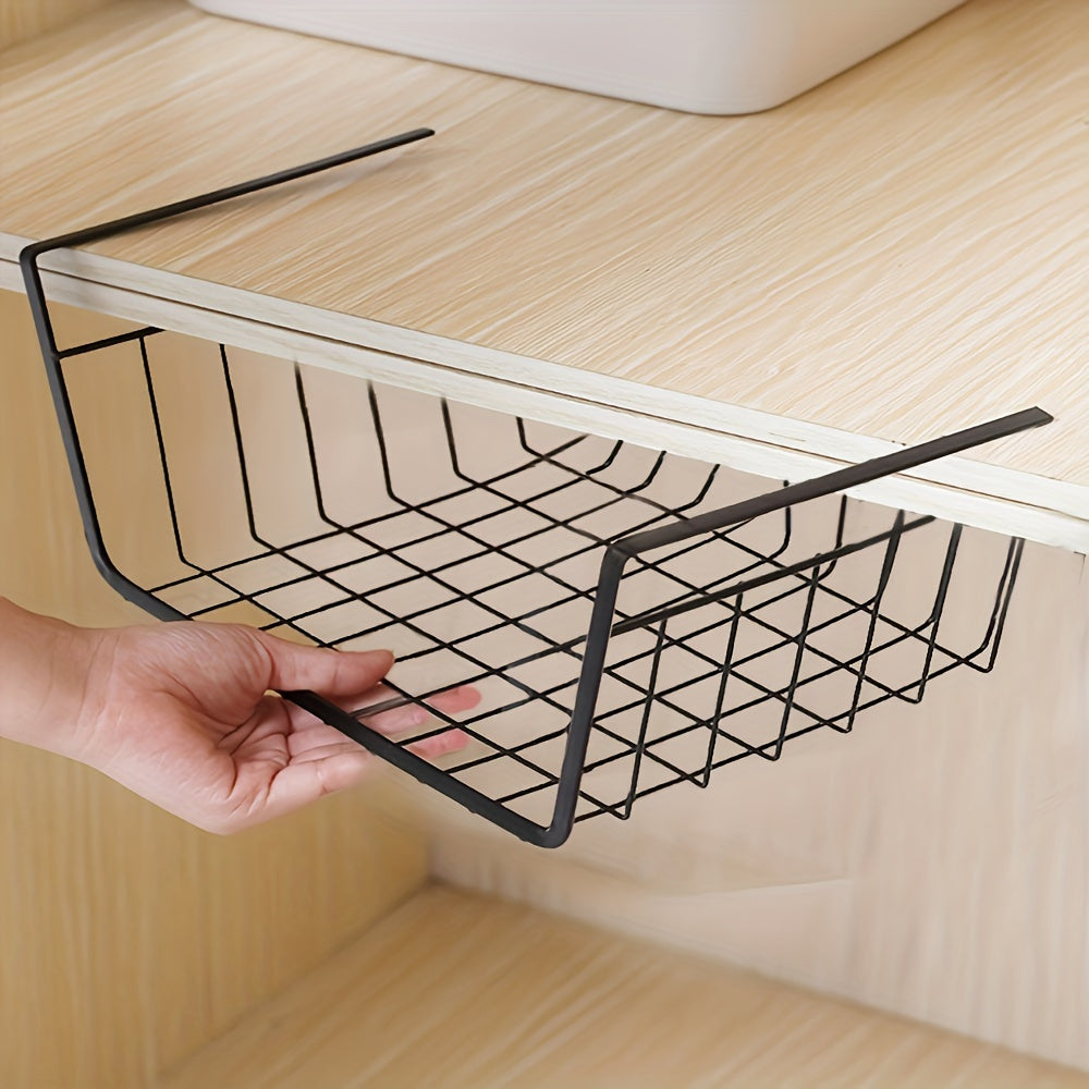 Organizador de cocina de hierro fundido negro con soporte para toallas y estante con cesta colgante