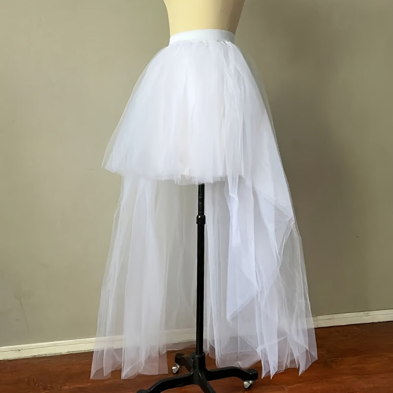 Ayollar uchun qora yuqori-pastki shaffof gauze yubkasi, to'ylar va bayramlar uchun