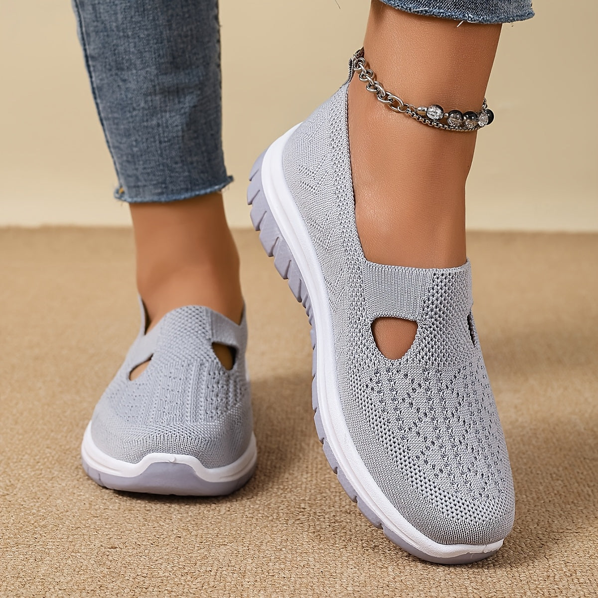 Ayollar uchun nafas oluvchi slip-on sport poyabzali - yengil kundalik mato poyabzali