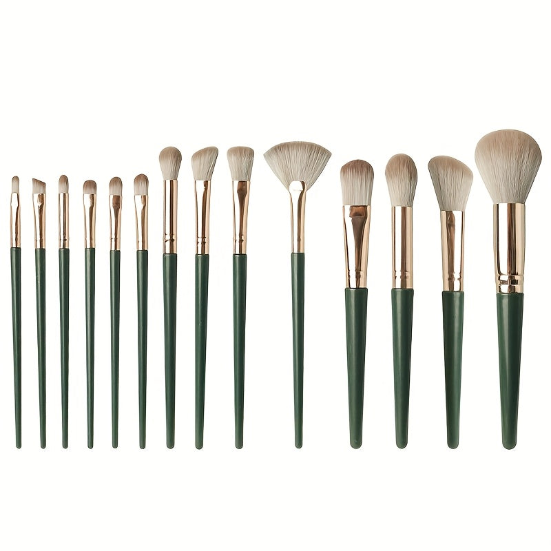 14-Piece Green Makeup Brush Set for Face and Eye Contouring Blending
