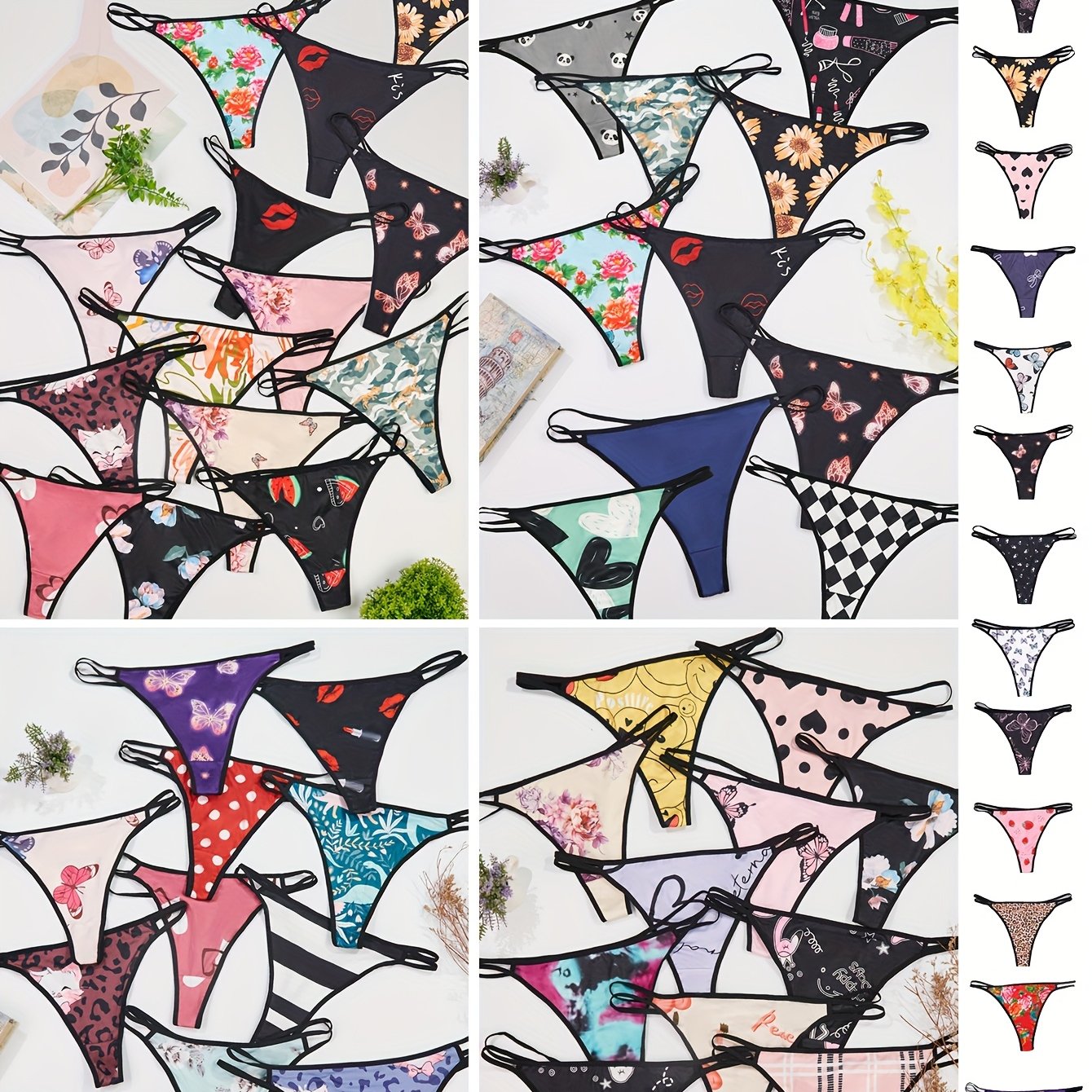 Women's Plus Size Low-Rise Thong Underwear 10 Pack Floral Abstract Print