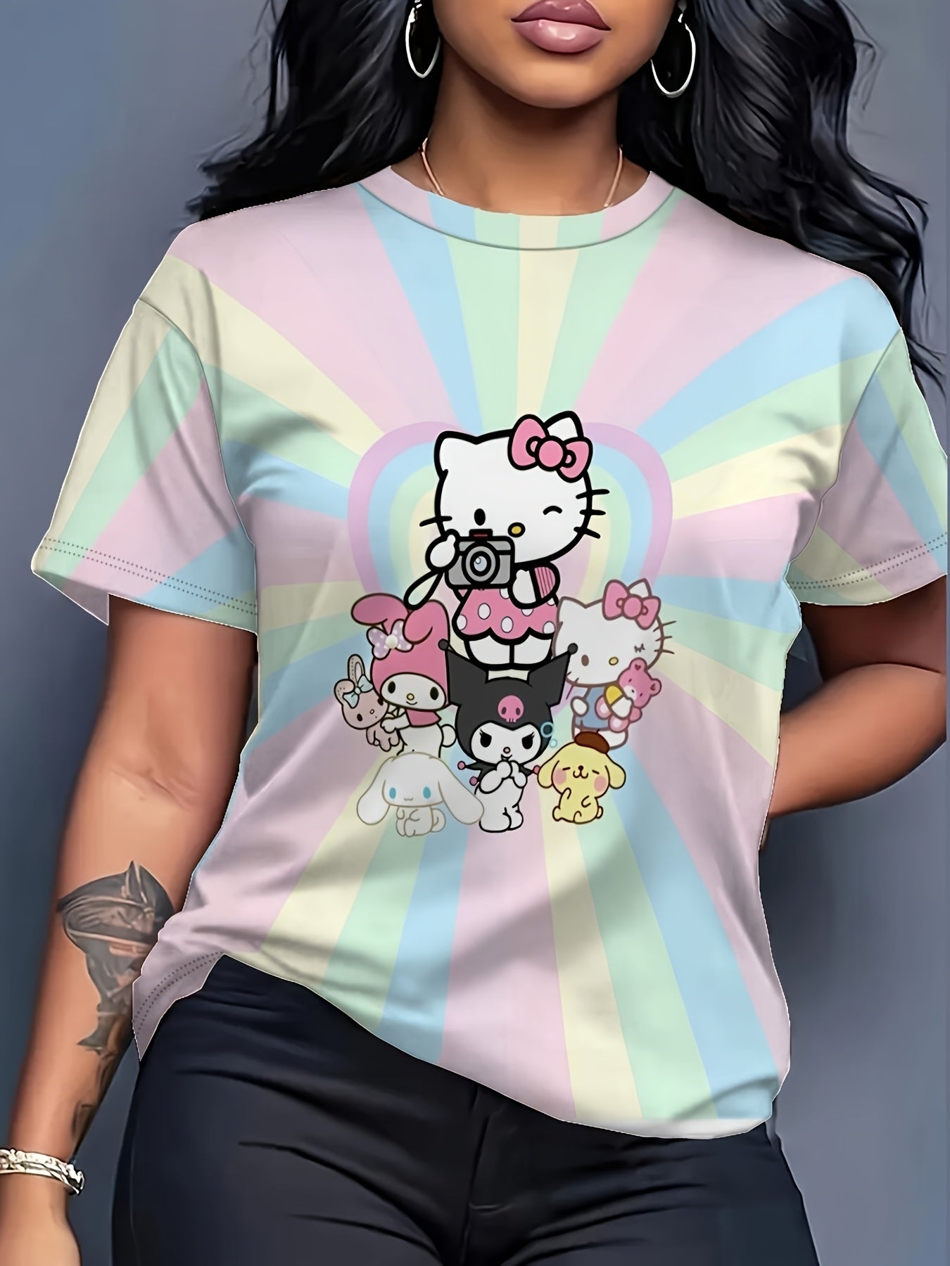 Camiseta de manga corta para mujer de algodón con gráfico de personaje de dibujos animados
