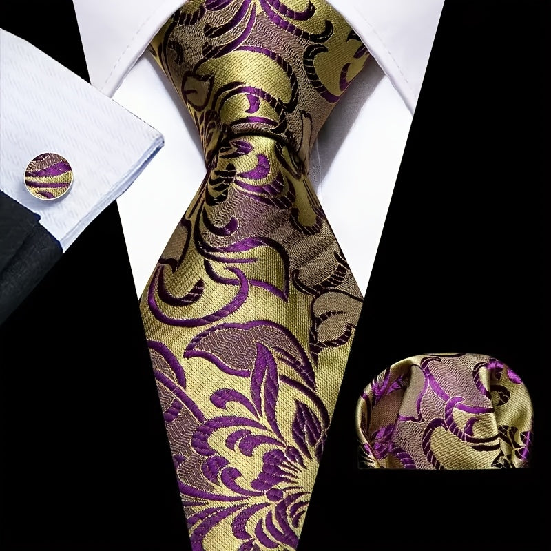 Men's Classic Striped Necktie Set with Cufflinks for Business Parties