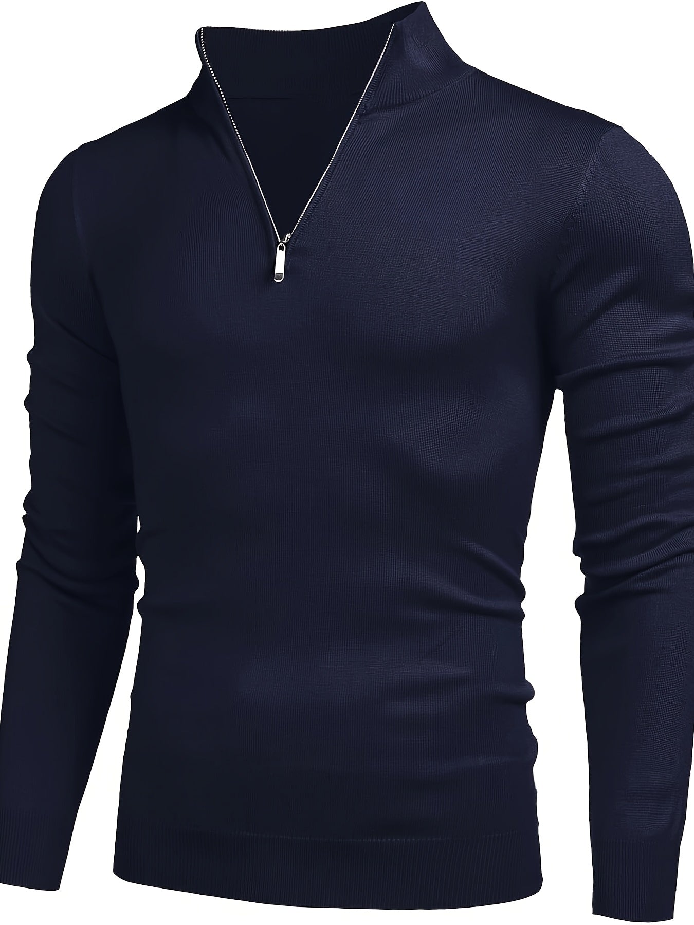 Men's Solid Knitted Pullover with Half Zipper Casual Long Sleeve Sweater for Outdoor Wear