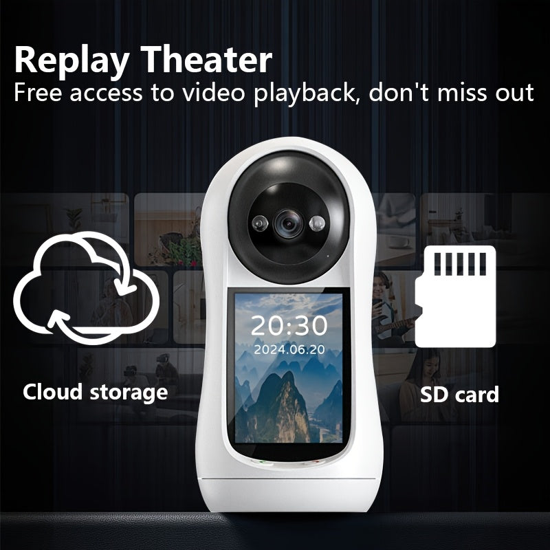 Security Camera with 7.11cm IPS Screen Two-Way Audio Elderly Monitoring USB Powered