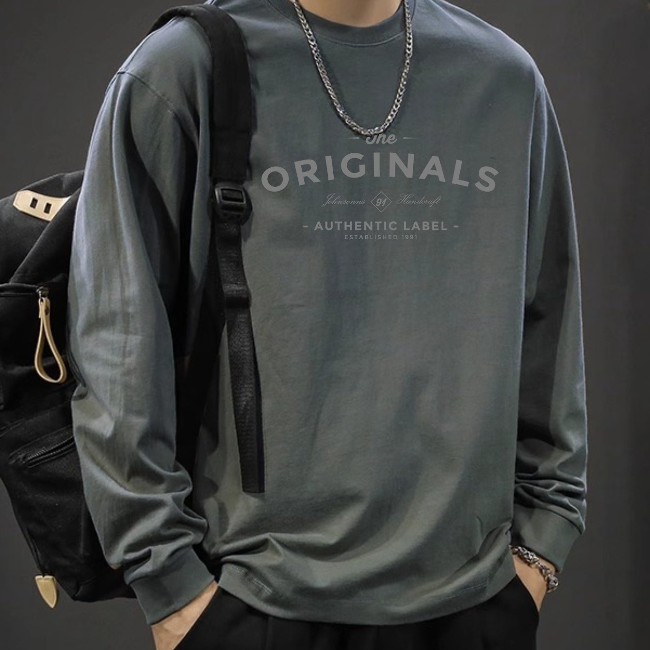 Men's Long Sleeve Cotton T-Shirt with Alphabet Pattern Crew Neck Casual Spring Fall